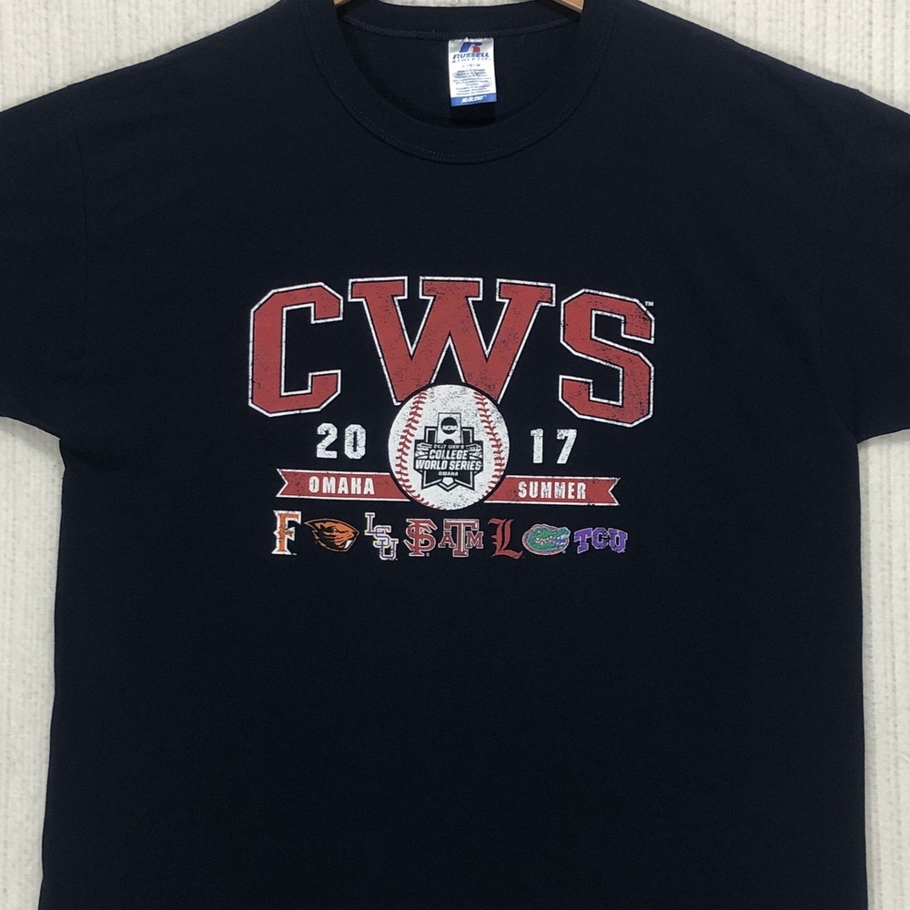 Russell Athletic 2017 College World Series Omaha Navy Blue Graphic T-Shirt L‎